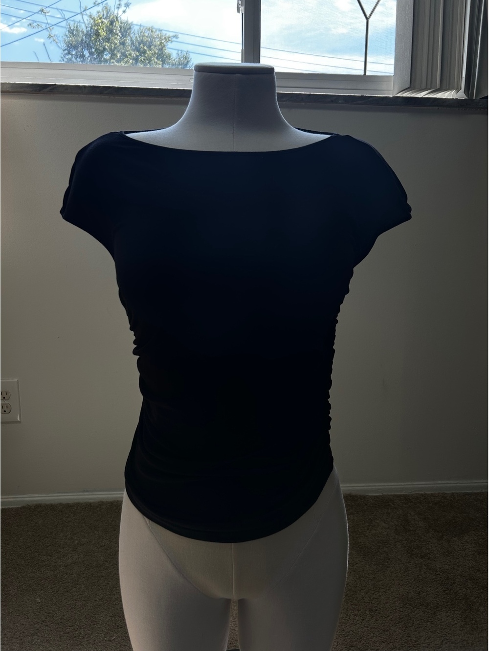 H&M Divided Black Ruched Side Short Sleeve Top Size Large